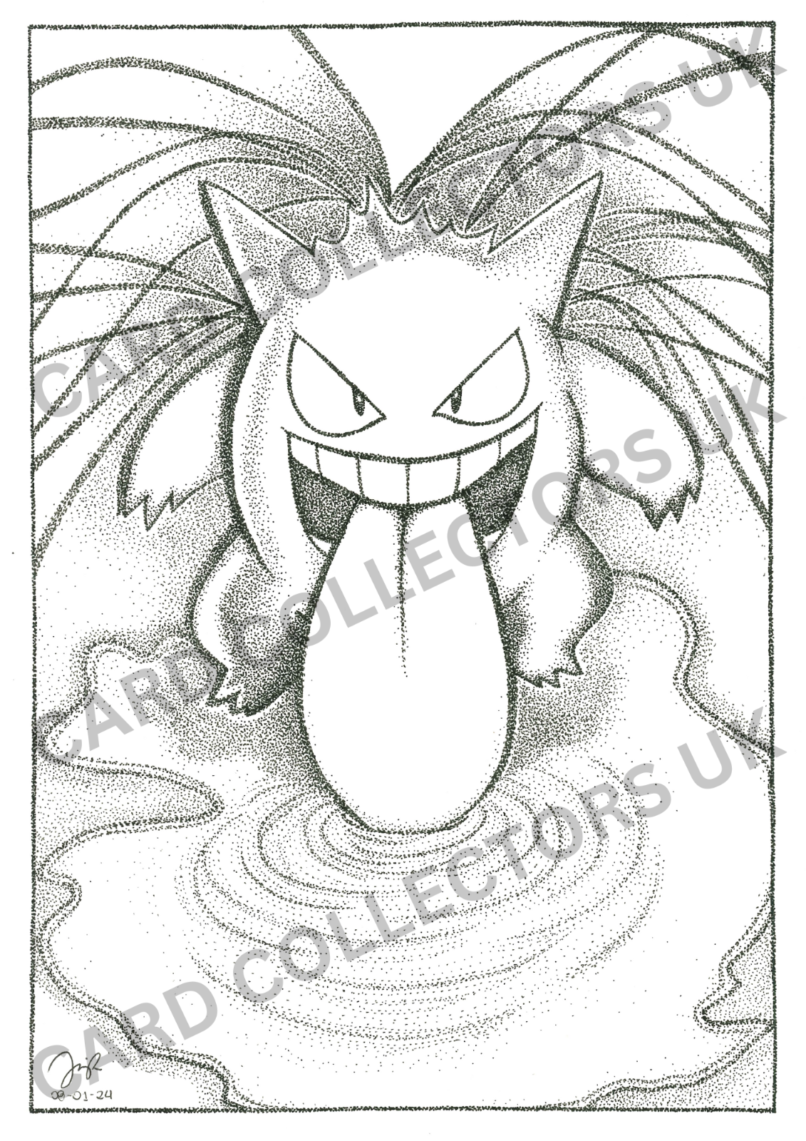 A4 Black & White Gengar Pokemon Pointillism Traditional Wall Art Poster Print
