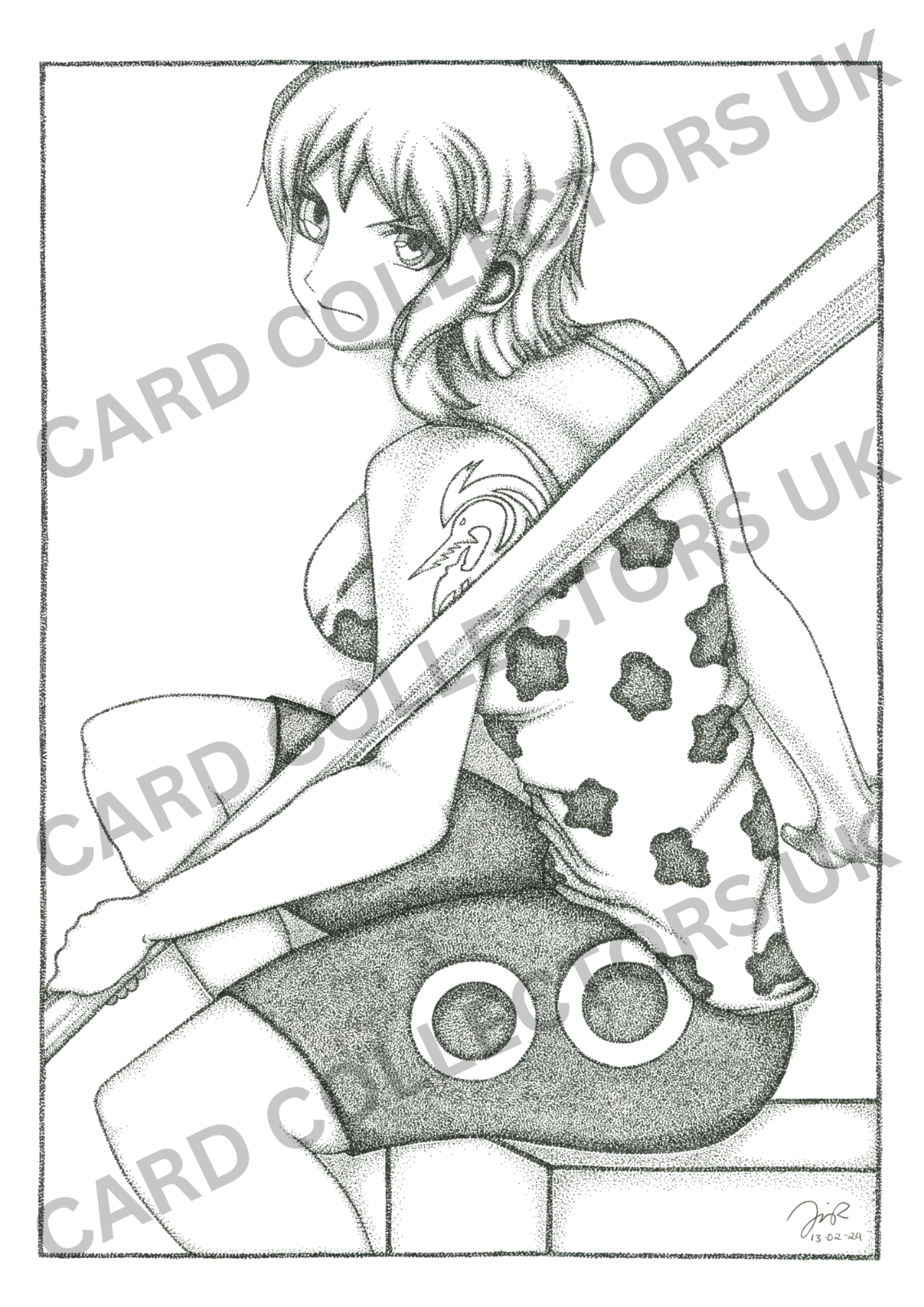 A4 Black & White Nami One Piece Pointillism Traditional Wall Art Poster Print