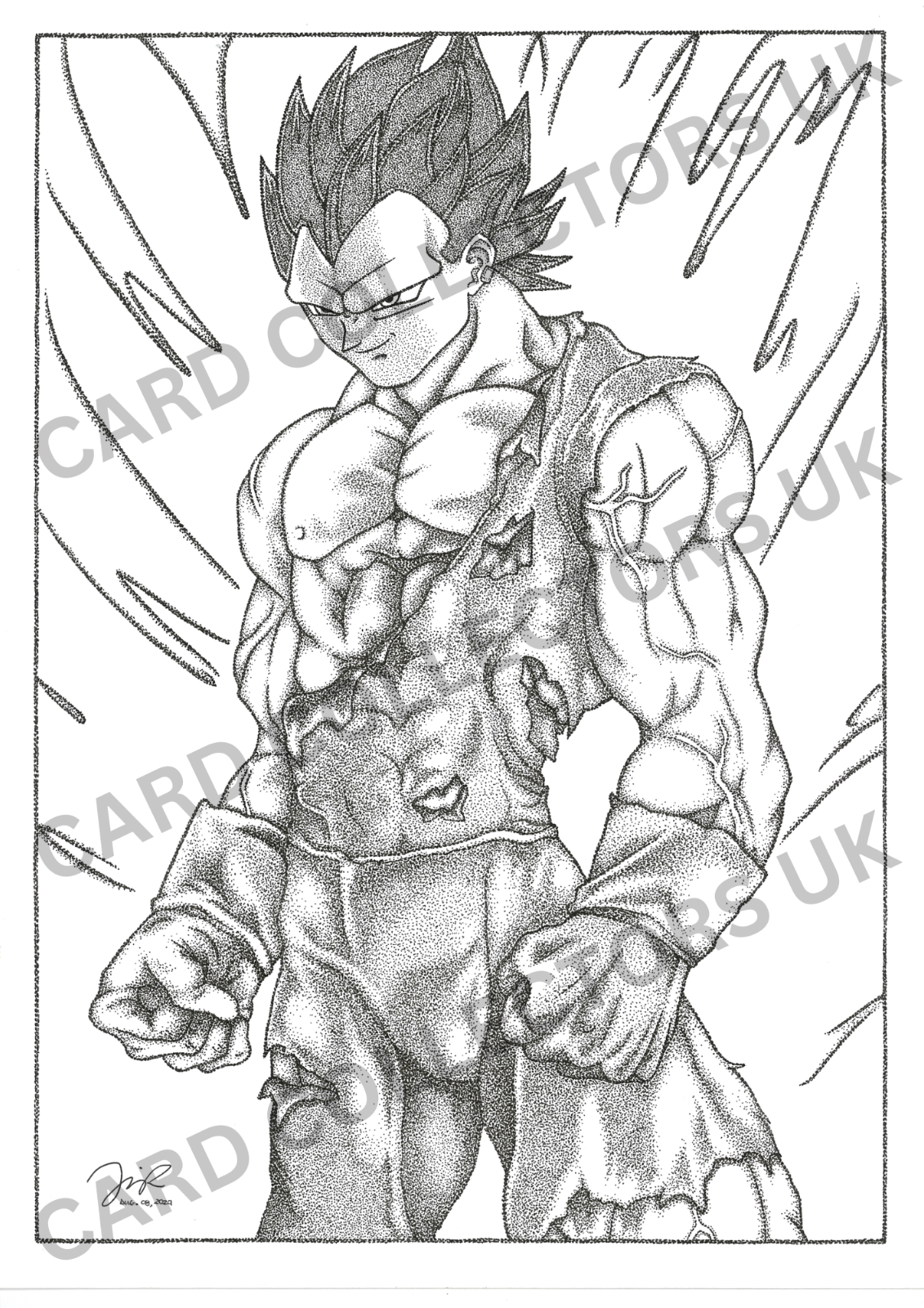 A4 Black & White Vegeta Dragon Ball Z Pointillism Traditional Wall Art Print