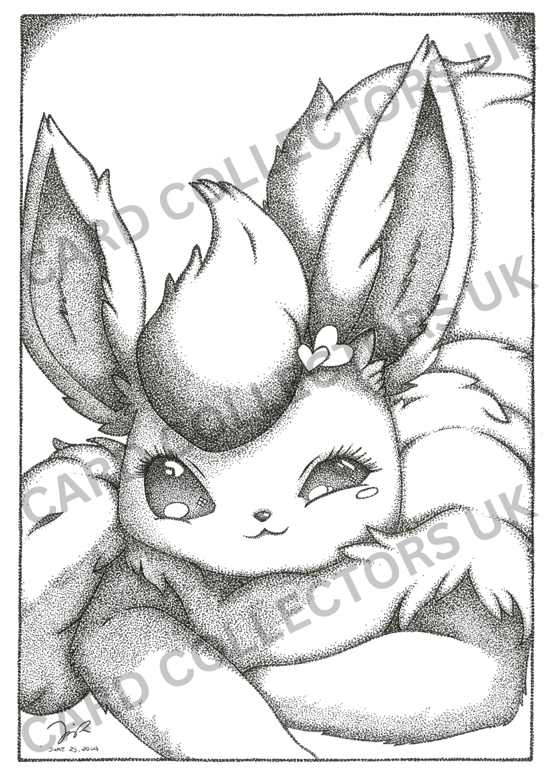 A4 Black & White Flareon Pokemon Pointillism Traditional Wall Art Poster Print