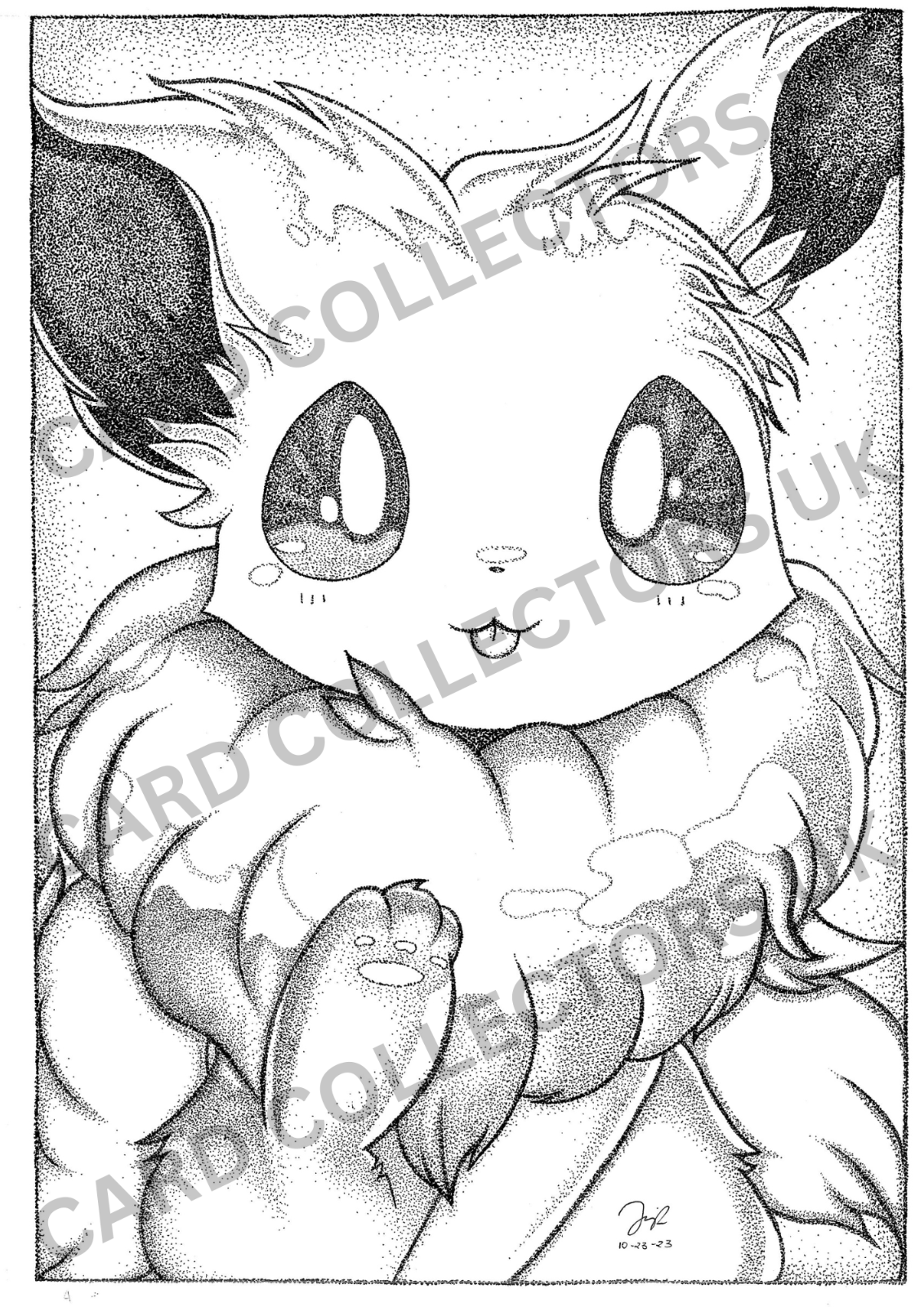 A4 Black & White Eevee Pokemon Pointillism Traditional Wall Art Poster Print Ink