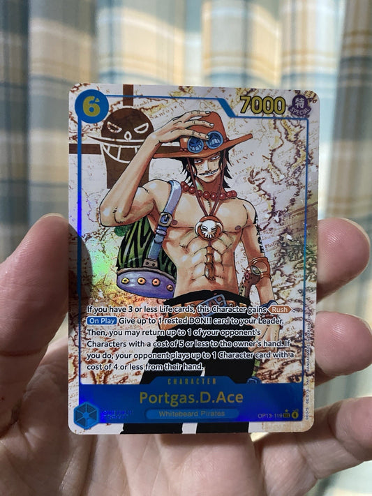 One Piece TCG Carrying on His Will Portgas D Ace Alt Art OP13-119 SEC Rare! NM!