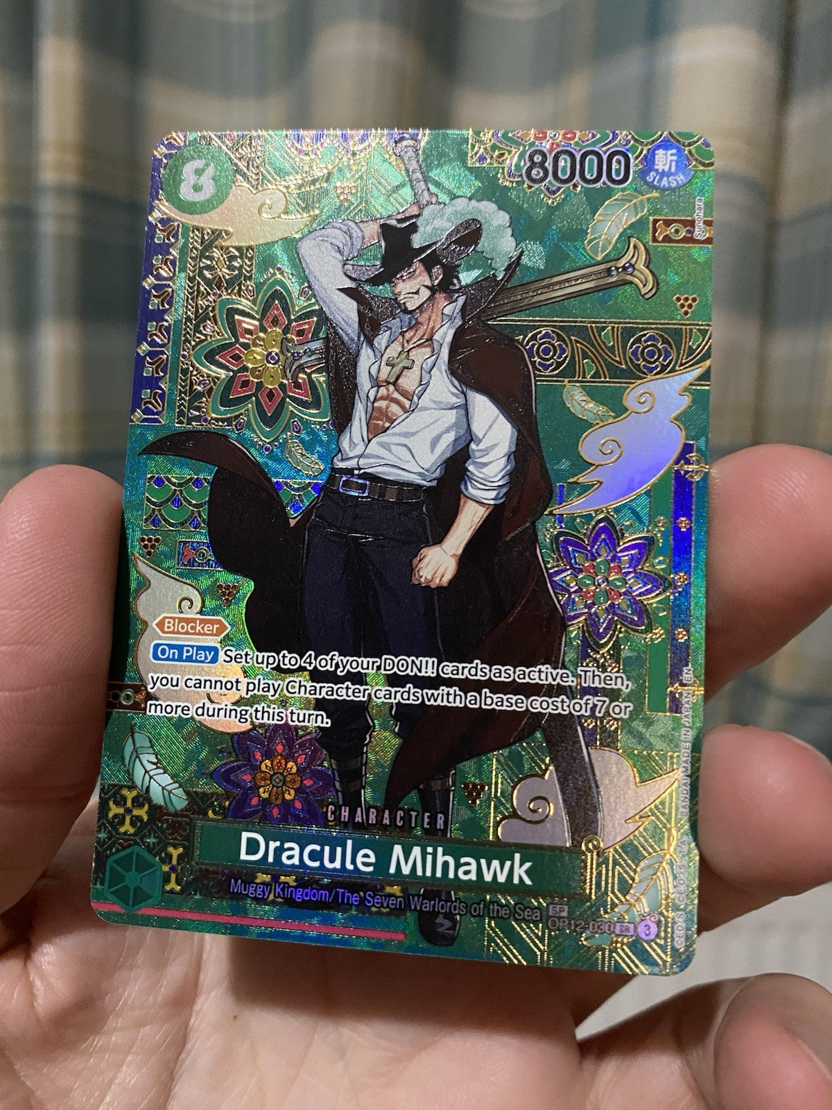 One Piece TCG Dracule Mihawk OP12-030 SP - The Azure Sea's Seven OP14 ENGLISH NM
