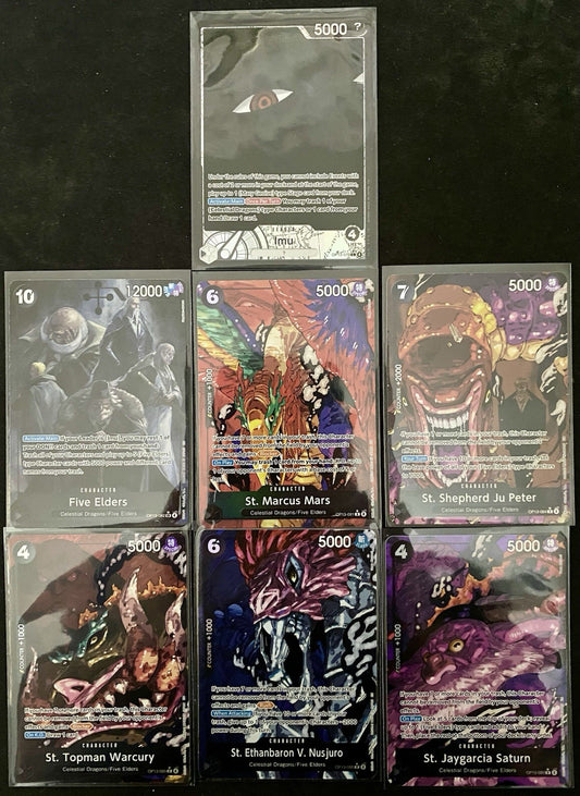 One Piece OP13 Five Elders Bundle. Imu Leader 079, Five Elders 082 And Others!