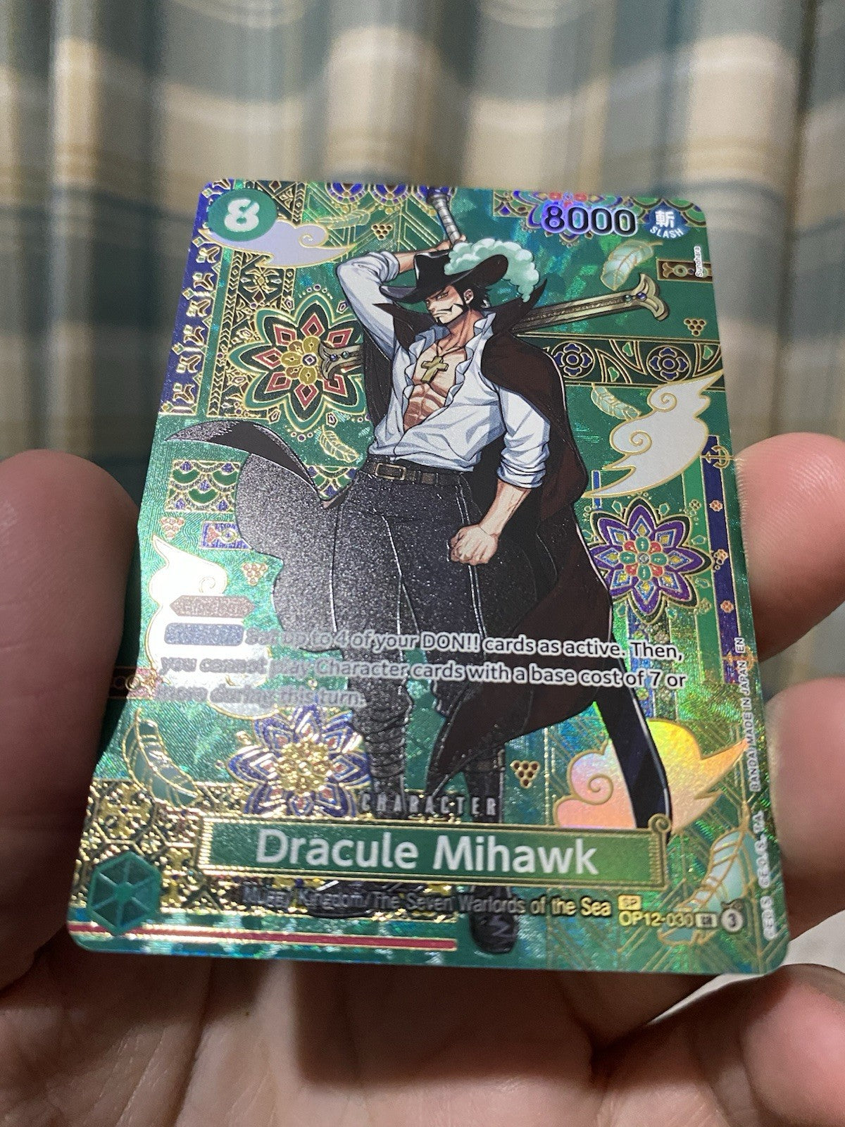 One Piece TCG Dracule Mihawk OP12-030 SP - The Azure Sea's Seven OP14 ENGLISH NM