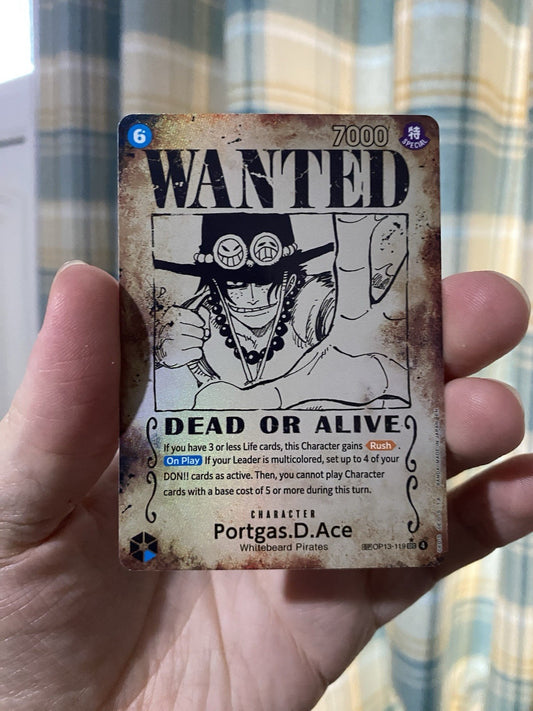 One Piece TCG Portgas. D. Ace Wanted Poster OP13-119 ERROR MISPRINT! RARE! NM!