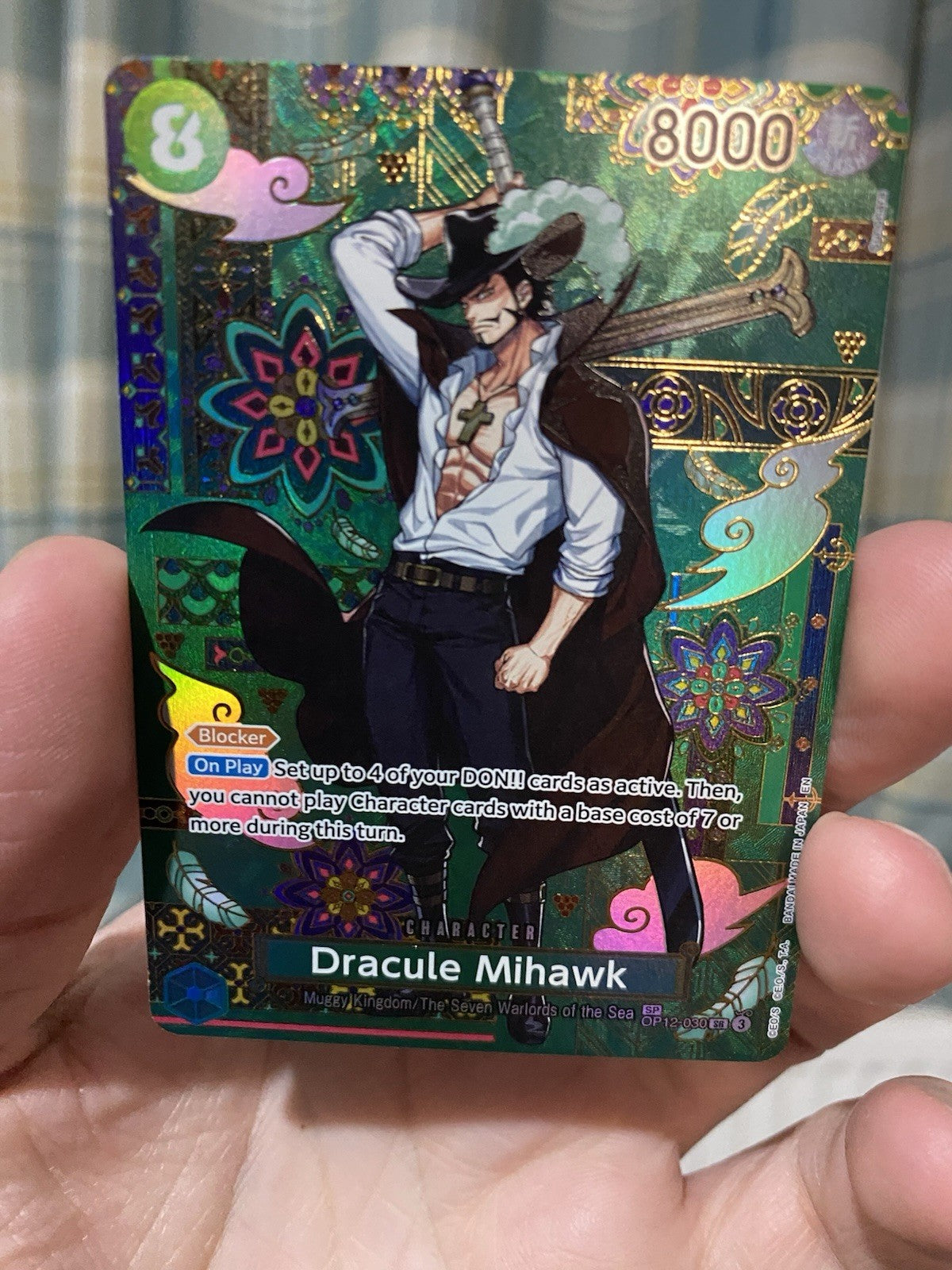 One Piece TCG Dracule Mihawk OP12-030 SP - The Azure Sea's Seven OP14 ENGLISH NM