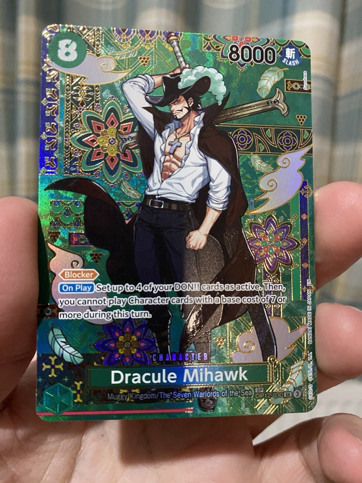 One Piece TCG Dracule Mihawk OP12-030 SP - The Azure Sea's Seven OP14 ENGLISH NM
