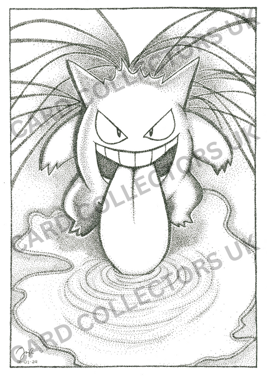 A4 Black & White Gengar Pokemon Pointillism Traditional Wall Art Poster Print