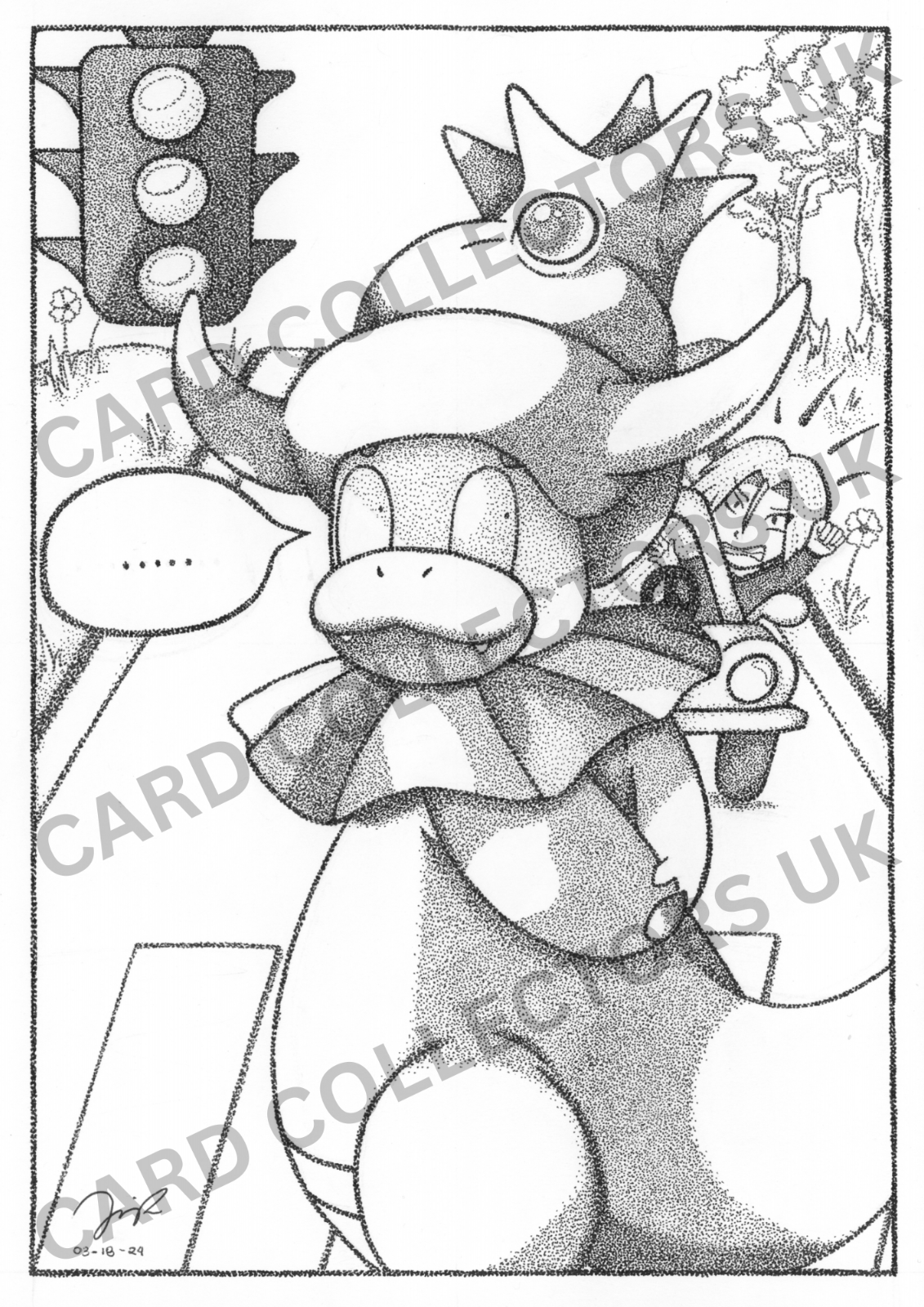 A4 Black & White Slowking Pokemon Pointillism Traditional Wall Art Poster Print