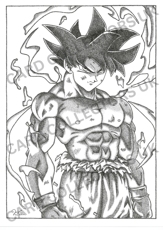 A4 Black & White Goku Dragon Ball Z Pointillism Traditional Wall Art Print Ink