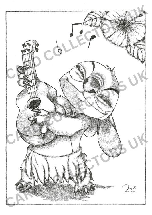 A4 Black & White Stitch Disney Pointillism Traditional Wall Art Poster Print Ink