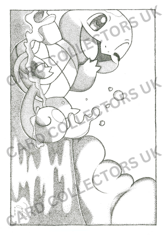 A4 Black & White Squirtle Pokemon Pointillism Traditional Wall Art Poster Print