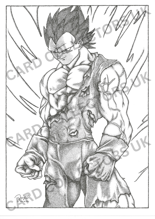 A4 Black & White Vegeta Dragon Ball Z Pointillism Traditional Wall Art Print
