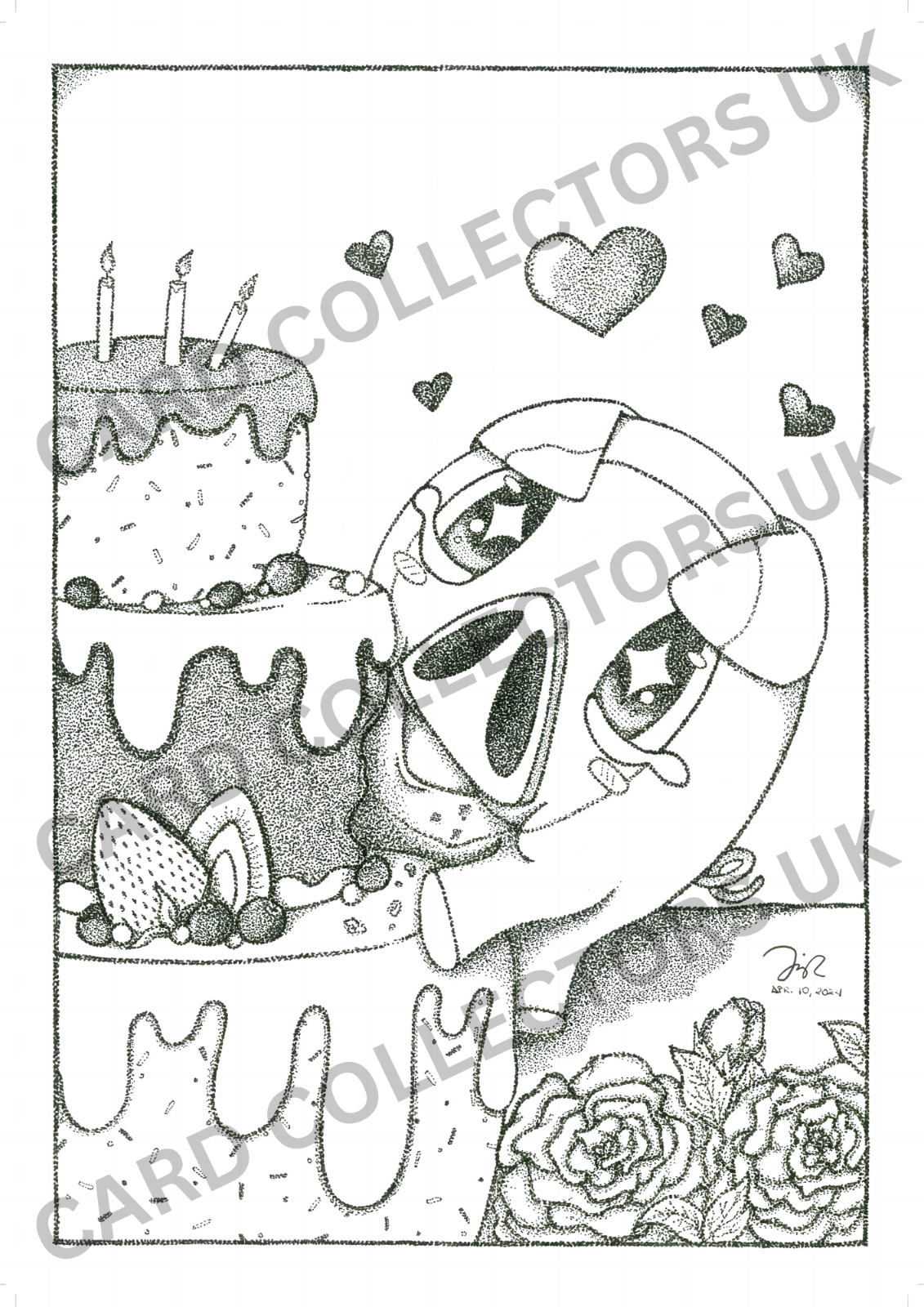 A4 Black & White Lechonk Pokemon Pointillism Traditional Wall Art Poster Print