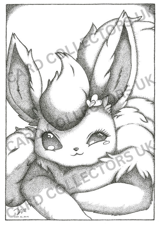 A4 Black & White Flareon Pokemon Pointillism Traditional Wall Art Poster Print
