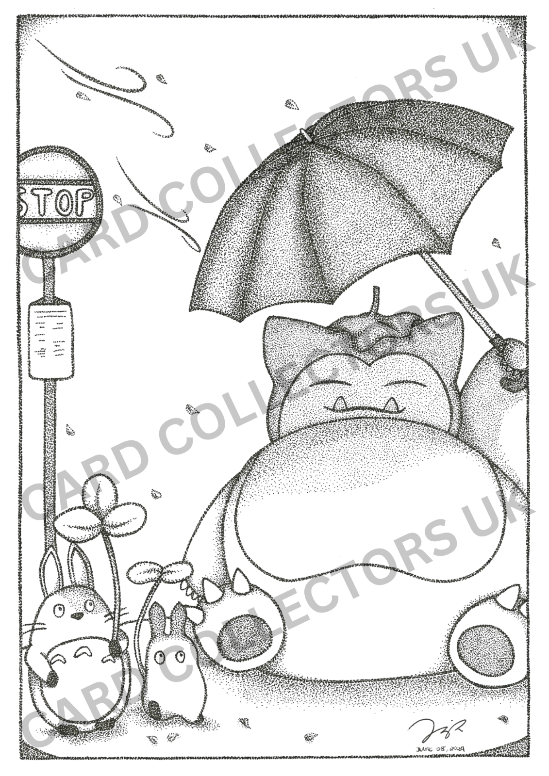 A4 Black & White Snorlax Pokemon Pointillism Traditional Wall Art Poster Print