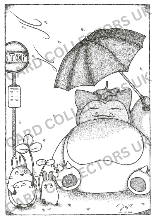 A4 Black & White Snorlax Pokemon Pointillism Traditional Wall Art Poster Print