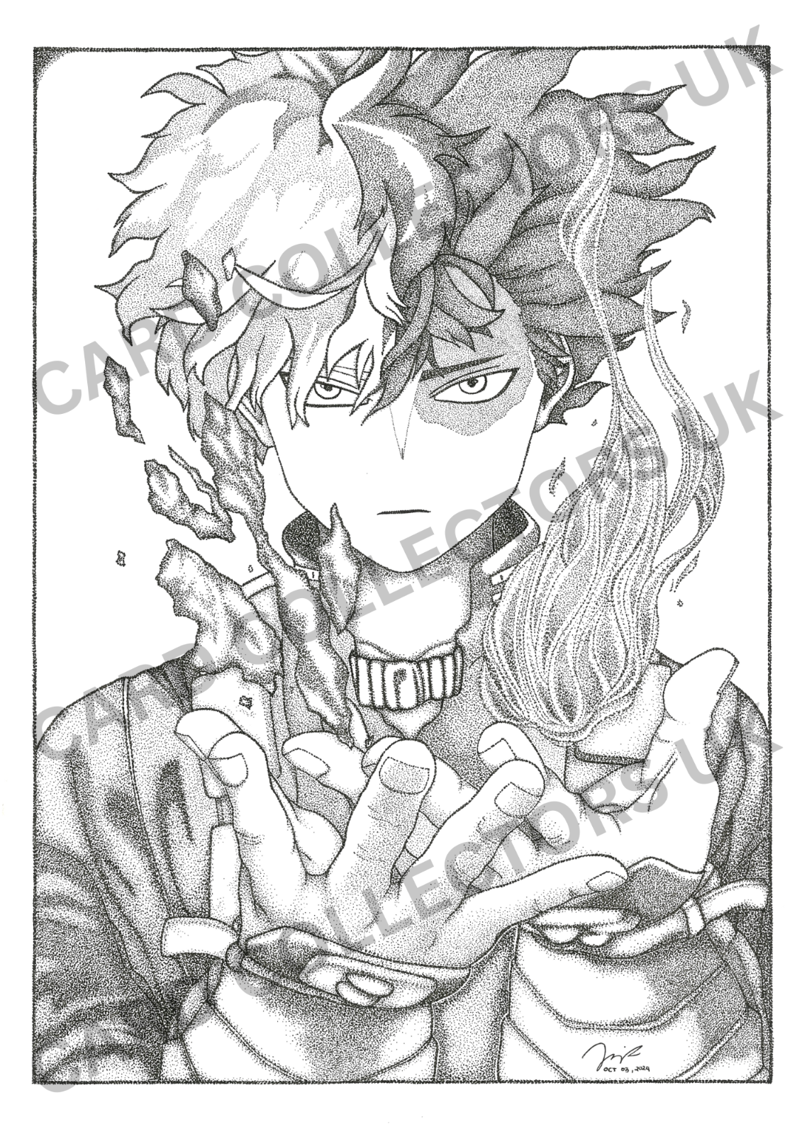 A4 Black & White Shoto My Hero Academia Pointillism Traditional Wall Art Print