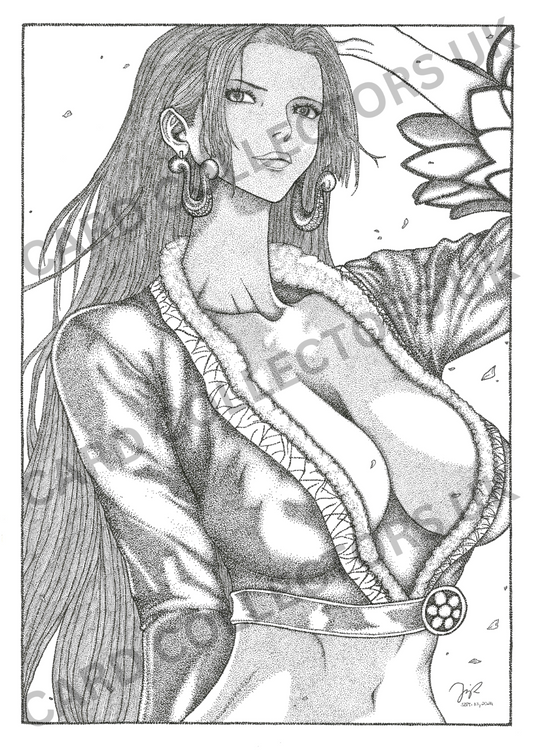 A4 Black & White Boa Hancock One Piece Pointillism Traditional Wall Art Print